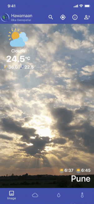 Hawamaan, the free weather app for farmers, showing current conditions for Pune