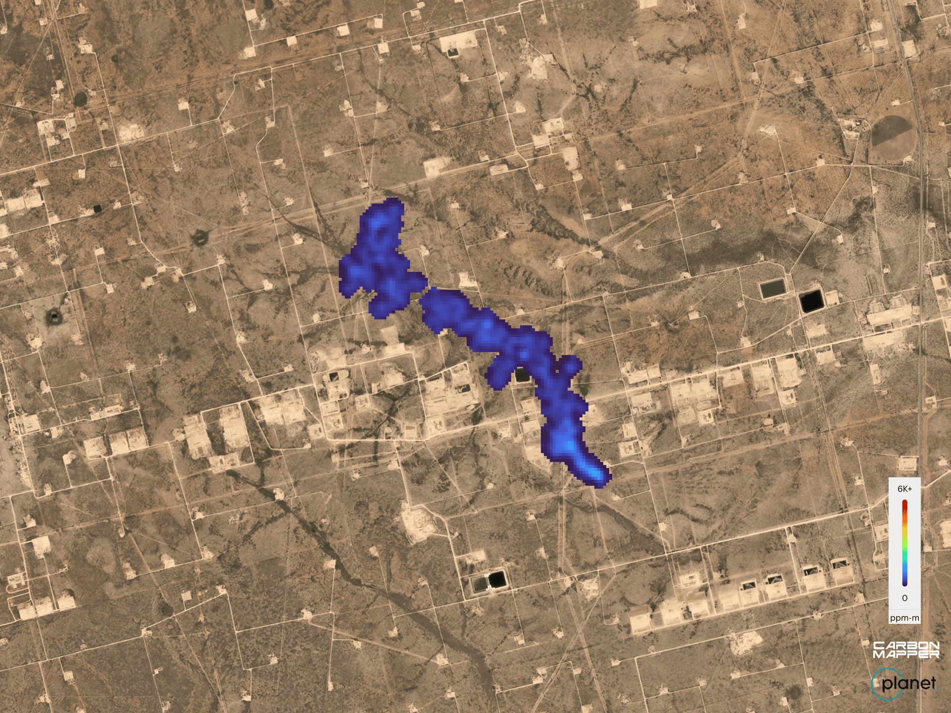 Methane Emissions Visualization showing satellite detection, wind modeling, and facility attribution