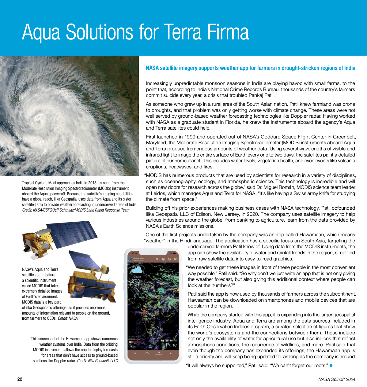 The NASA Spinoff 2024 article Aqua Solutions for Terra Firma, featuring Ilika Geospatial