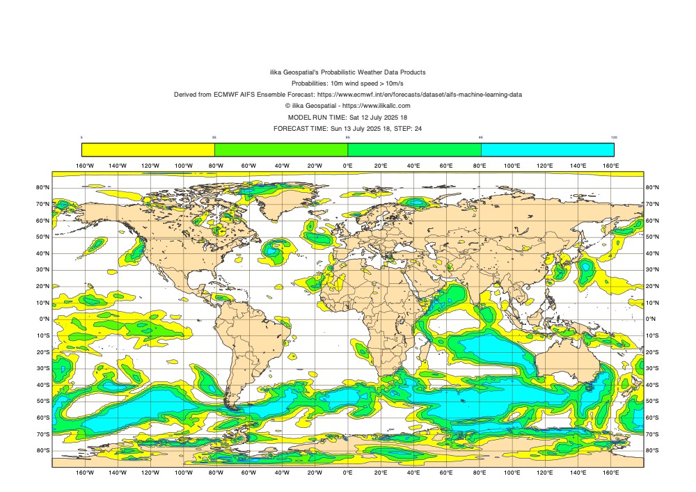 Probability of 10m wind speed exceeding 10 m/s